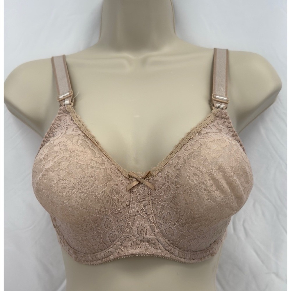 Bali Lace N Smooth 3432 Bra 34D Nude Beige Floral Lace Underwire Full Coverage